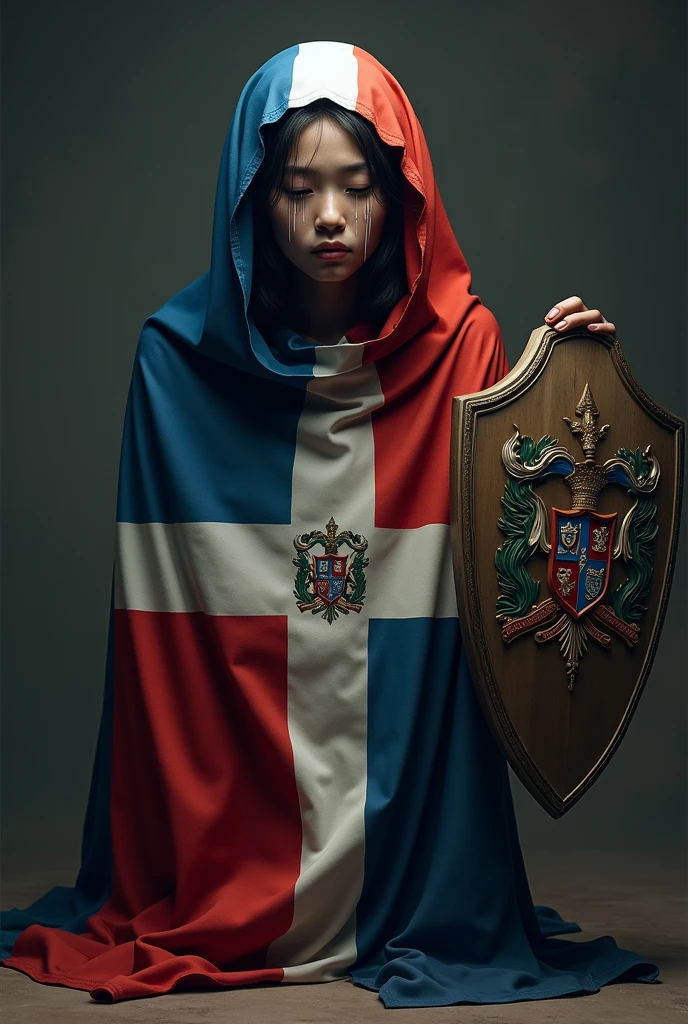 Bandera 🇩🇴República Dominicana llorando con el escudo 