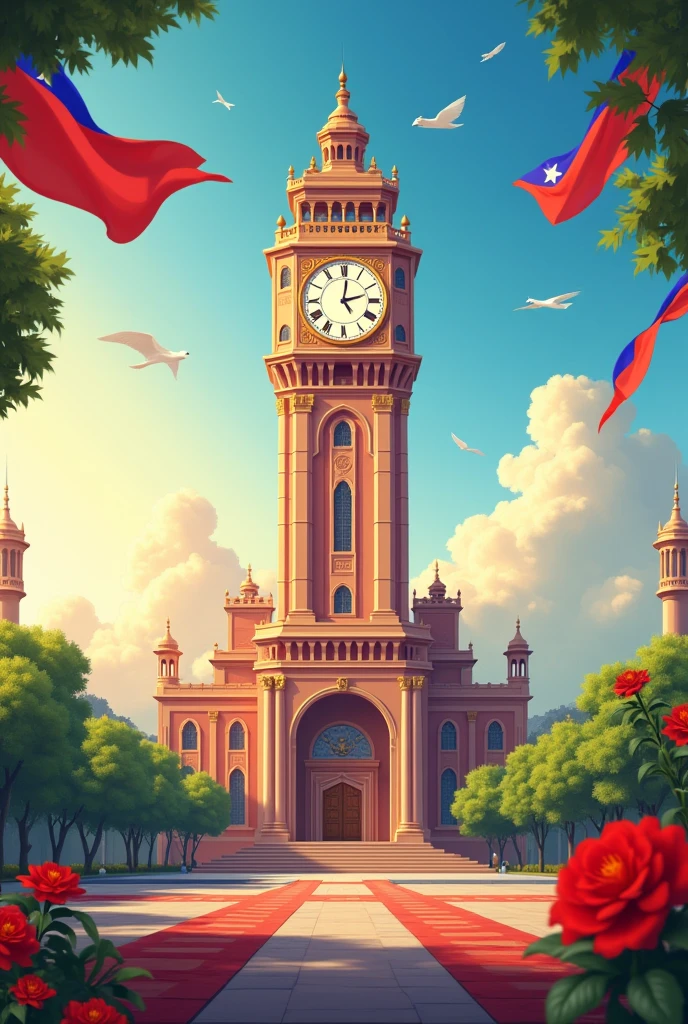 67th Independence Day Poster, there is a picture of a clock tower, sincere greetings from BaikPhone Parit