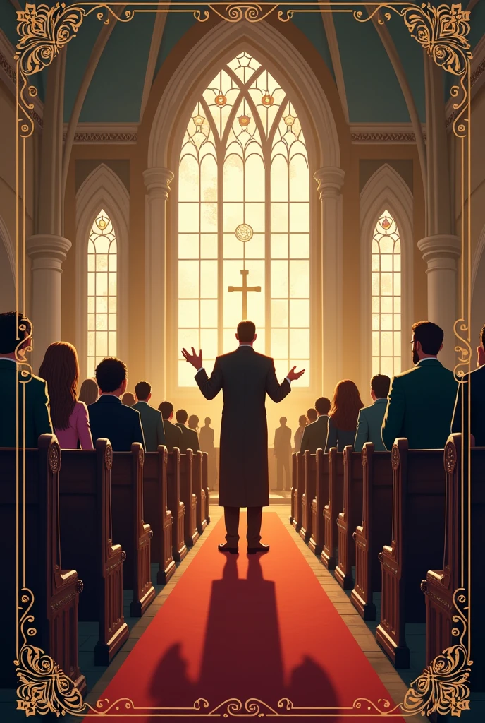 An image of an invitation to a Christian church where people and a preacher appear