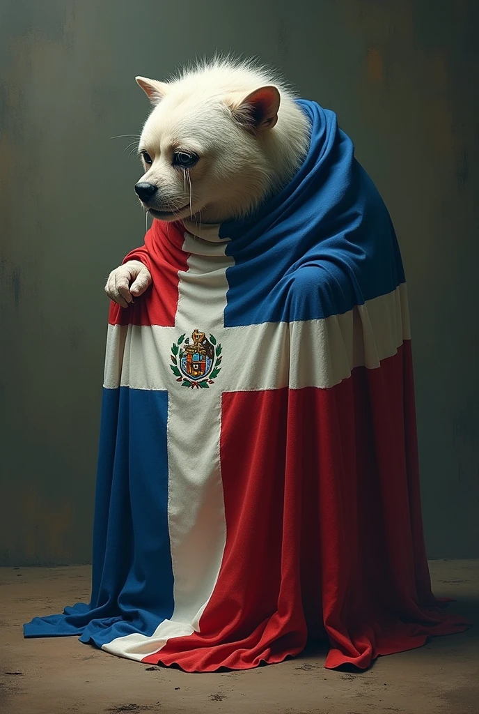 Bandera 🇩🇴República Dominicana llorando con el escudo Dominicano