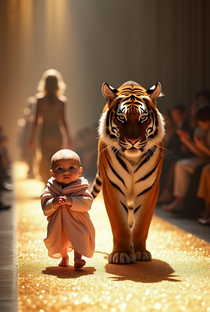 Newborn leads tiger in fashion show Realistic like real life