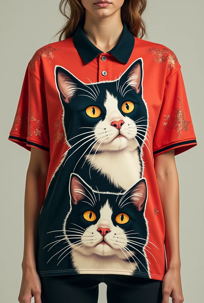 Cat print design on oversized polo shirts in various models