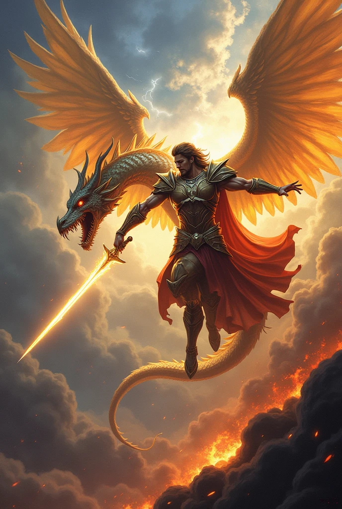 angel michael fighting a dragon