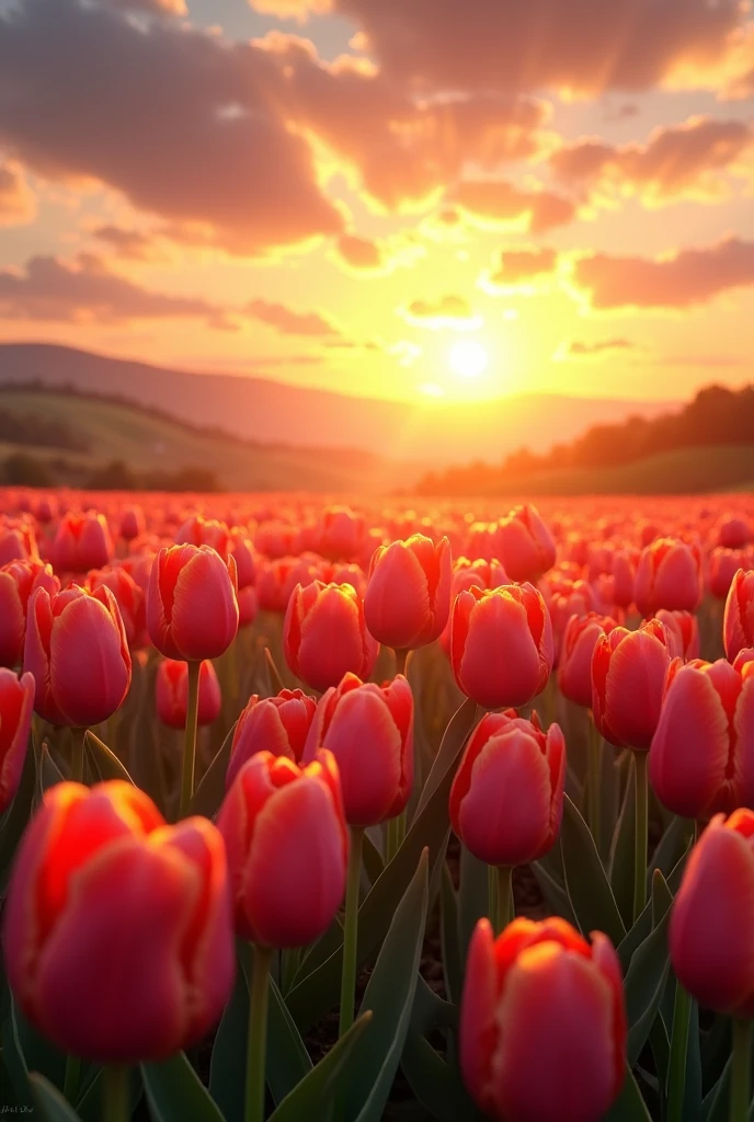Tulips at sunset in the distance beauty