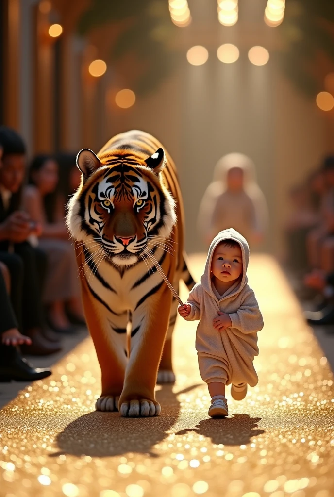 Newborn leads tiger in fashion show Realistic like real life