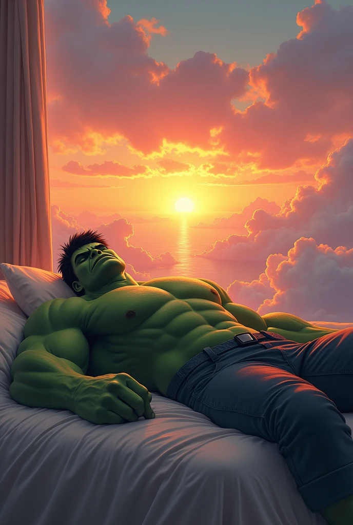 Hulk sleeping on bed of sunrise with mune