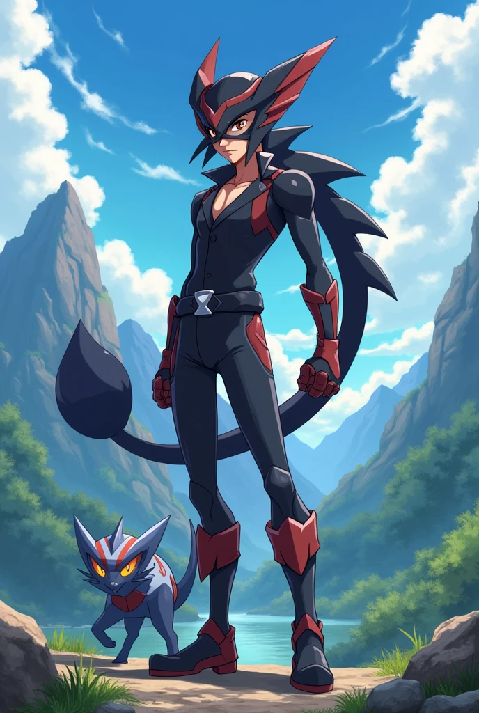 create a pokemon trainer that matches with ceruledge
in a anime style like in the series
