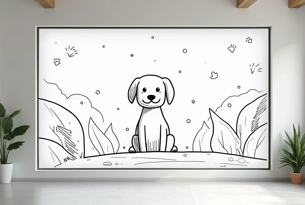 digital drawing, mural, linear art, black and white, pet adoption 