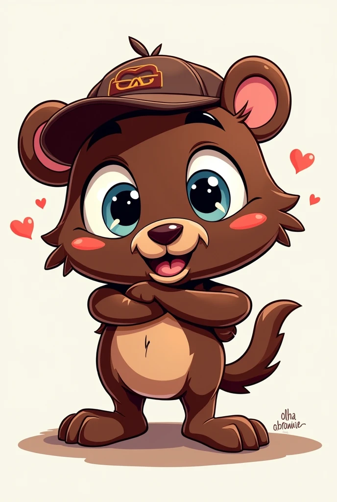 **Brand Name:** "Olha o Brownie"
drawing of a Brownie with disco-shaped eyes with a male cap, very extroverted and current letters