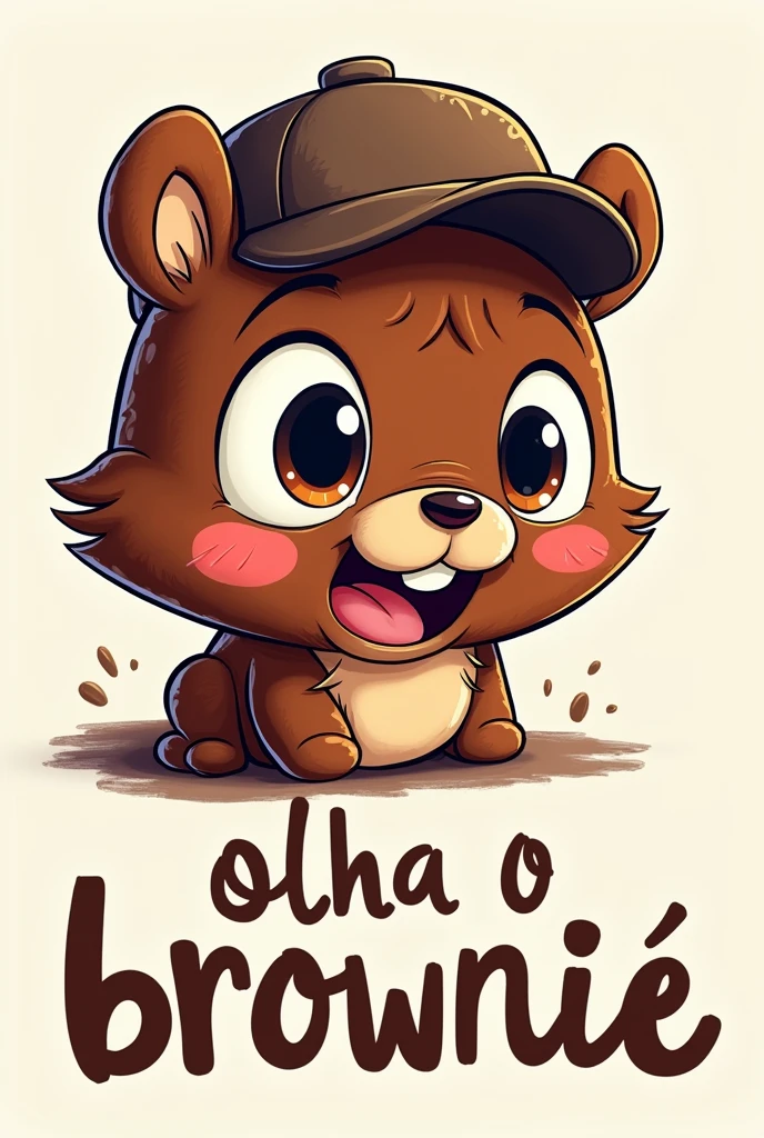 **Brand Name:** "Olha o Brownie"
drawing of a Browne with eyes with a male cap, very extroverted and current letters