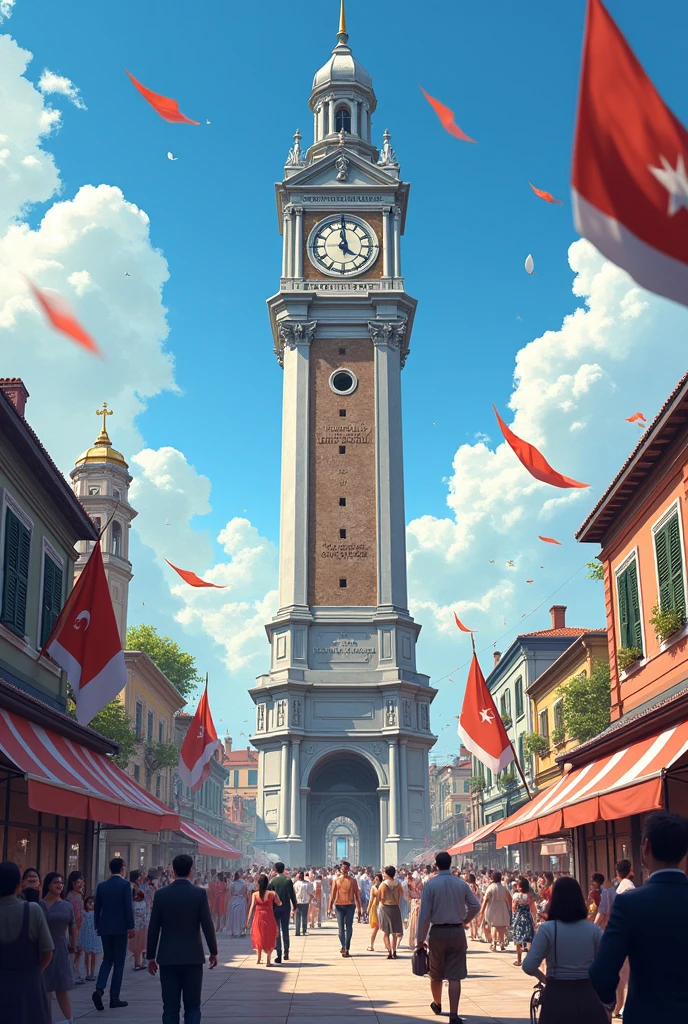 Independence Day, silver trench town clock tower, sincere greetings from BaikPhone Parit