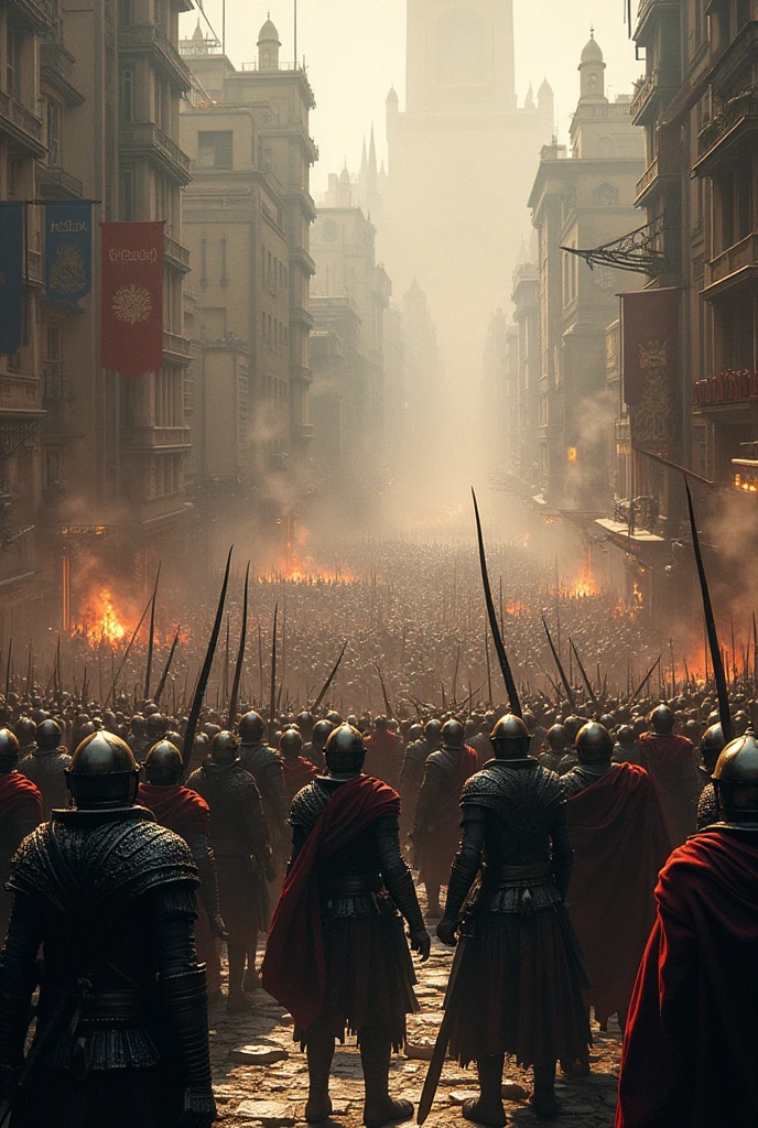 City with two armies in battle