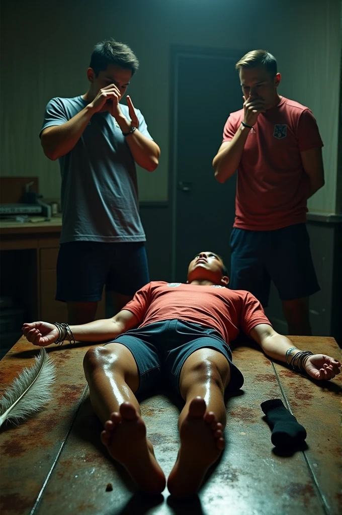 Malaysia malay handsome 23years football player
He faint
Smelly feet
His hand handcuff in abondon warehouse
Blindfolded
handcuff
Football player Outfit
Focus sweaty hot feet on desk
feather duster on desk
Dirty Black sock on desk
2 mafia pinch nose