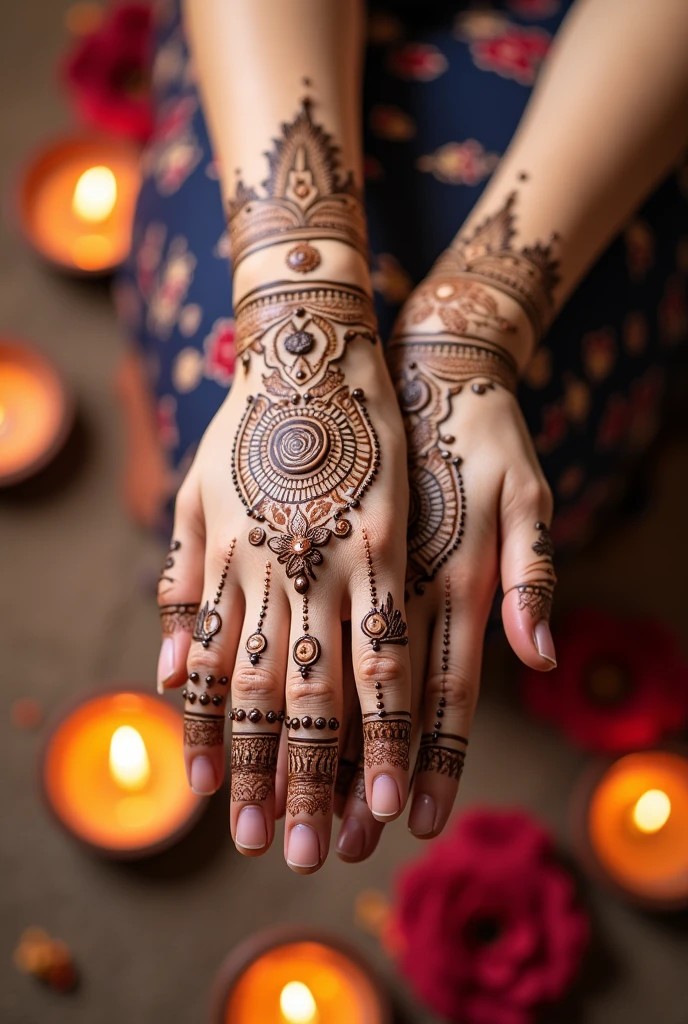 generate more unique Karwa Chauth Special mehndi design on hand