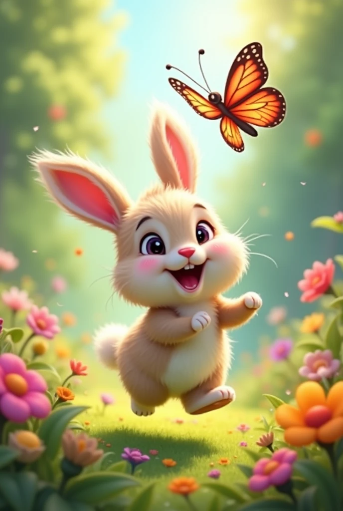 Create a happy bunny and butterfly