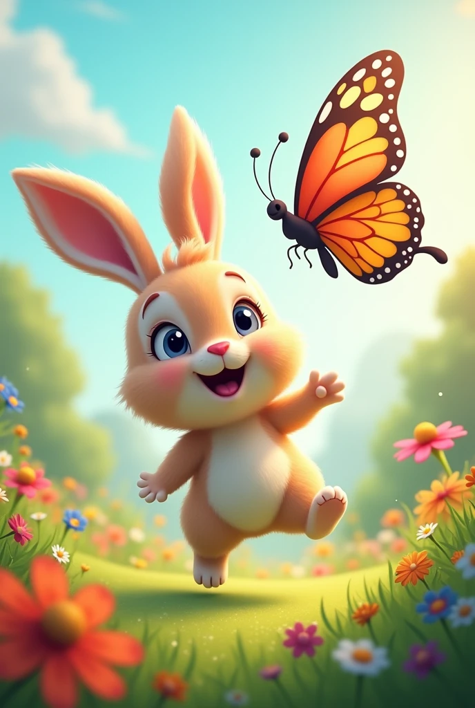 Create a happy bunny and butterfly