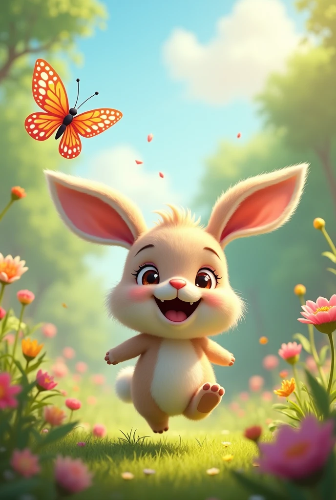 Create a happy bunny and butterfly