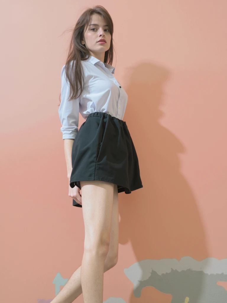 Generate a girl in a skirt and without panties 