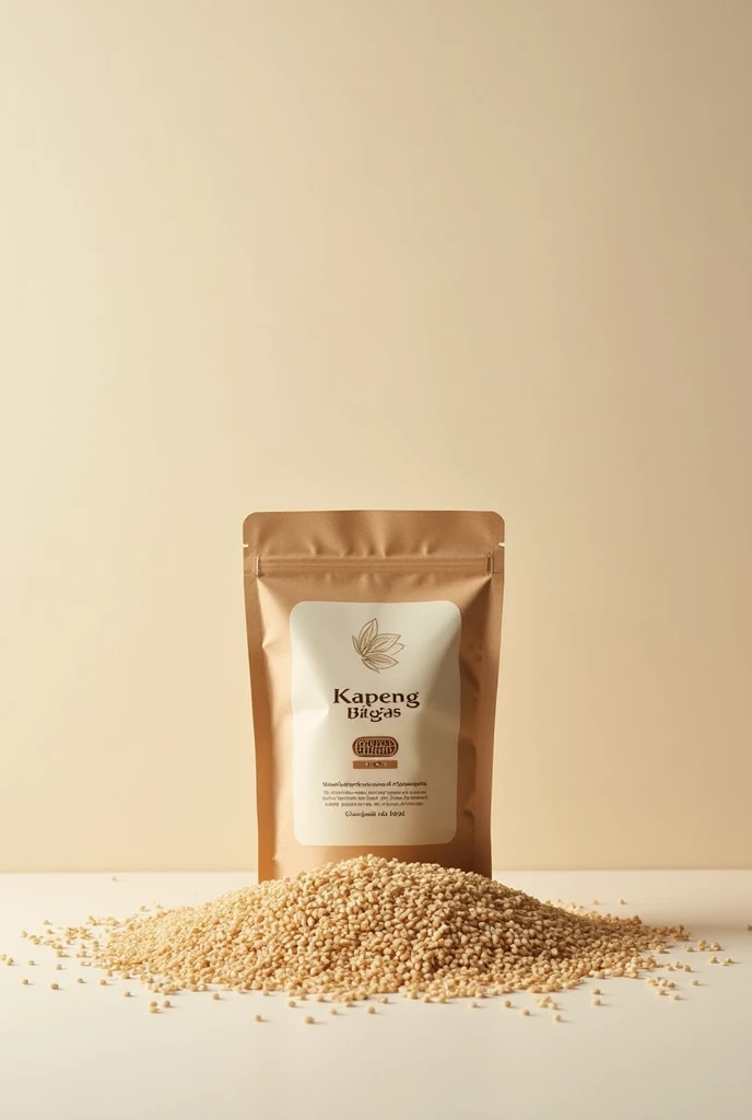 create a rice coffee in package with a lot of rice out side with name of product (kapeng bigas) simple package and can see the rice powder inside