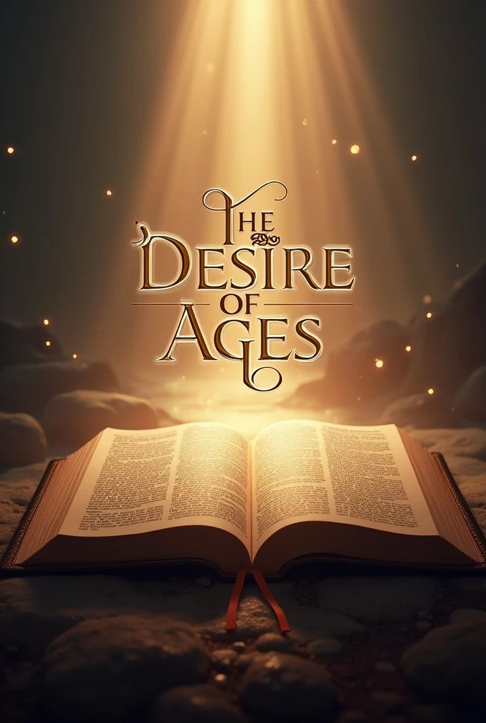 create a cover for youtube video, open bible with a written text "The Desire of Ages"