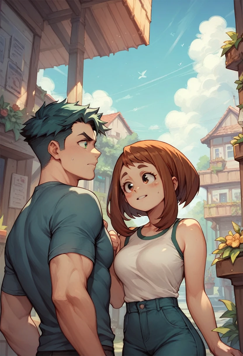 Uraraka in a miniskirt (very short) with his son