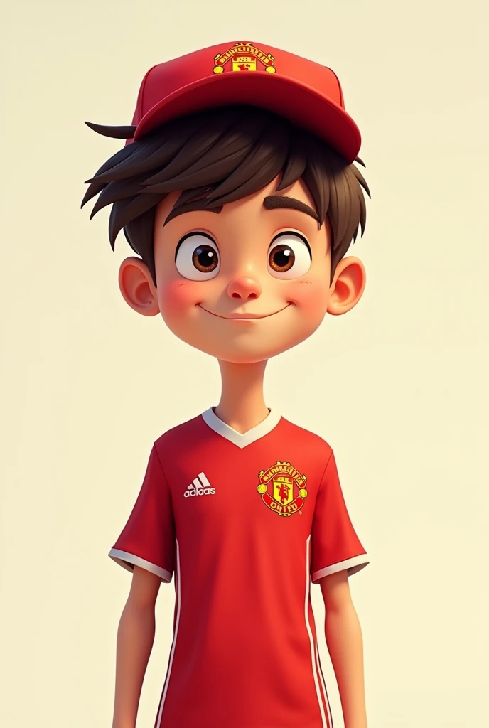 Make a cartoon style game He is a  character with red cap and manchester united shirt For profile picture  From the front