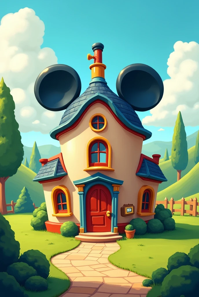 Create an image of Mickey Mouse&#39;s house as it appears on television 