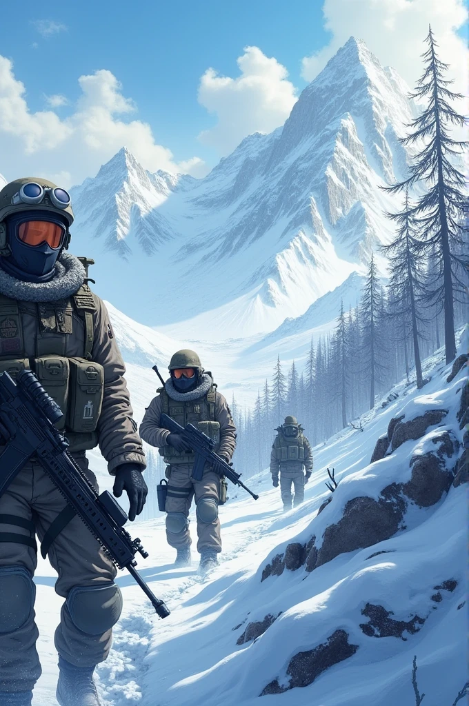 Military snowy landscape anime style for wallpaper