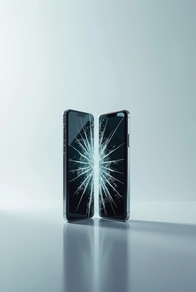 Half and half cracked and intact smartphone