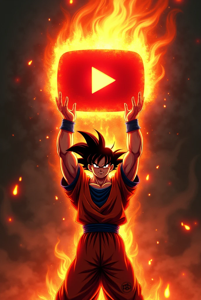 A name Wil made of fire with Goku Super Sayajin God holding it YouTube logo image 