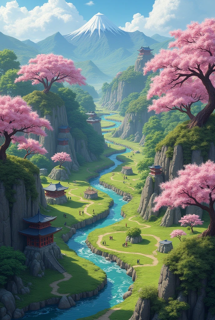 An RPG map d&d inspired by Japan with several sakura trees