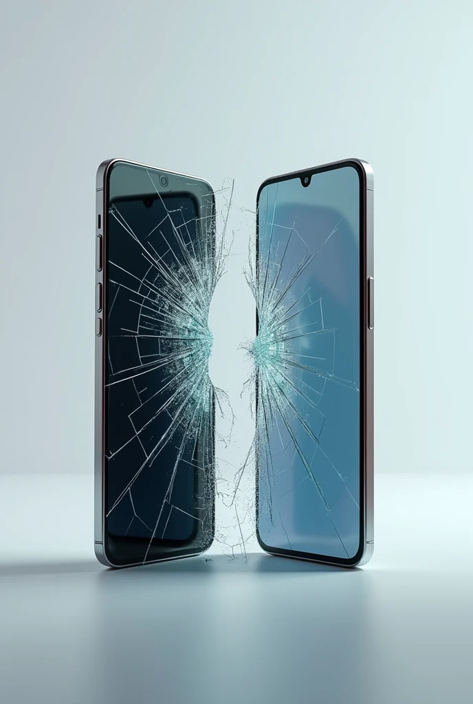 Half and half cracked and intact smartphone