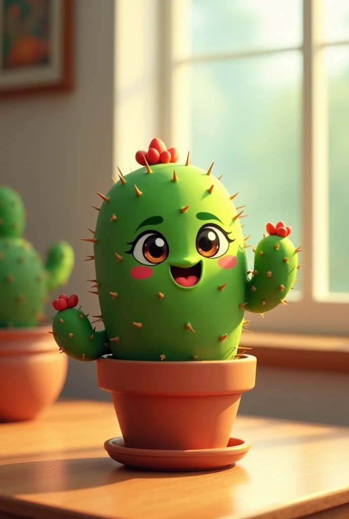 Cute animated cactus in a pot with a face