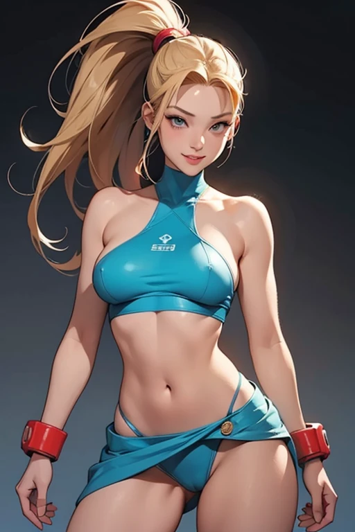 una dibujo de una mujer con los naked breasts, naked from the waist up, exposed breasts, Cammy, high quality colored sketch, temática de Cammy de street figther, Samus Aran Fanart, inked and colored, Comic style art, comic digital art, highly detailed exquisite fanart, drawn in the style of artgerm, in a Japanese city, showing breasts, perfect breasts, touching the breasts, naked breasts, sexy body, sexy smile expression