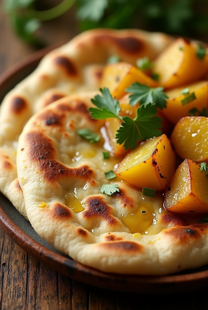 Pakistani naan cooked in oil and potatos