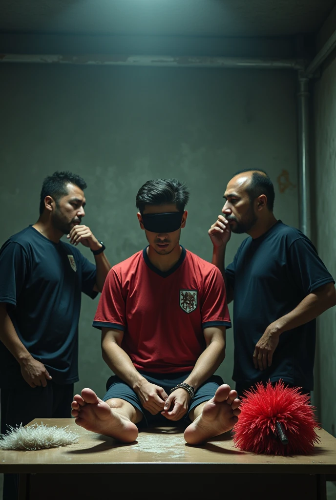 Malaysia handsome malay 20 years footballer
He faint
Smelly feet
His hand handcuff in abondon warehouse
Blindfolded
handcuff
Football player Outfit
Focus sweaty hot feet on desk
feather duster on desk
Dirty red long sock on desk
2 mafia pinch nose