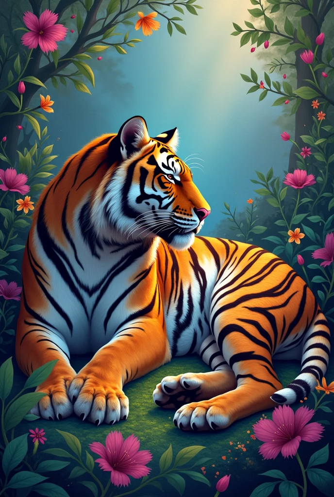 Tiger sleeping colorful