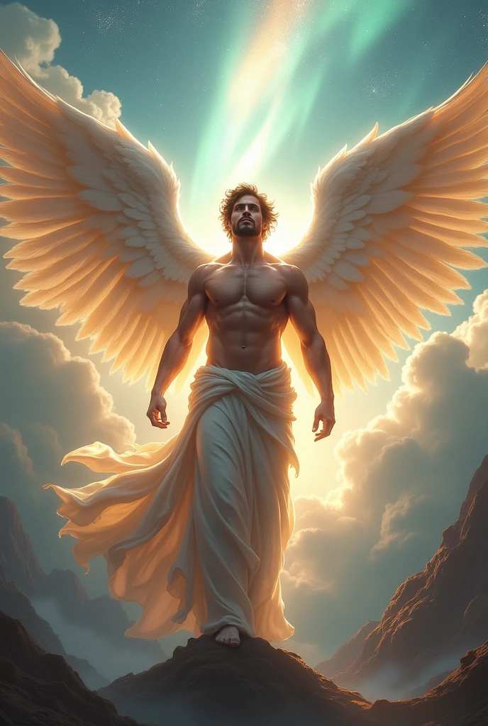 I want an epic image of the angel Rafael in a male form on a different background