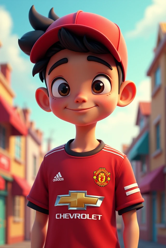 Make a cartoon style game He is a ager character with red cap and manchester united shirt For profile picture From the fronte Adult Strong