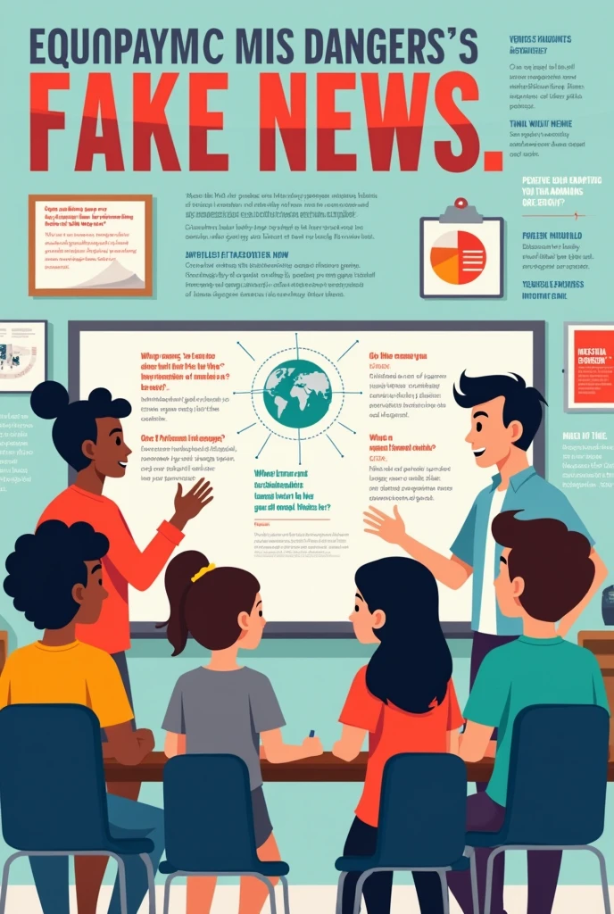 A school poster with short topics about fake news and misinformation