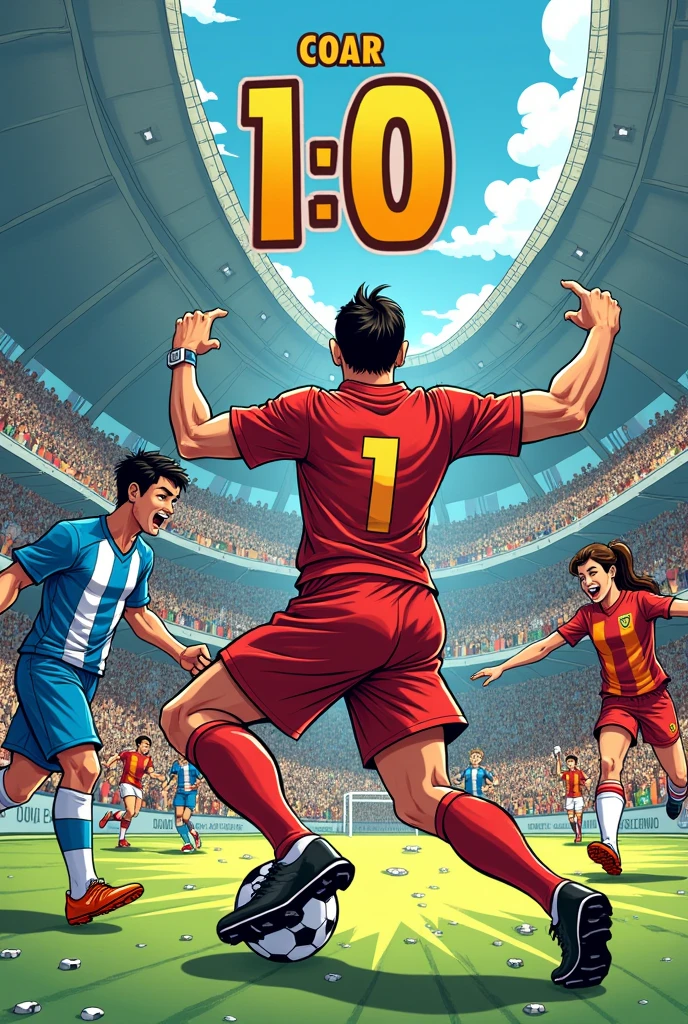 the score of 1-0 on the part of the coar team in comic format, I said the marker