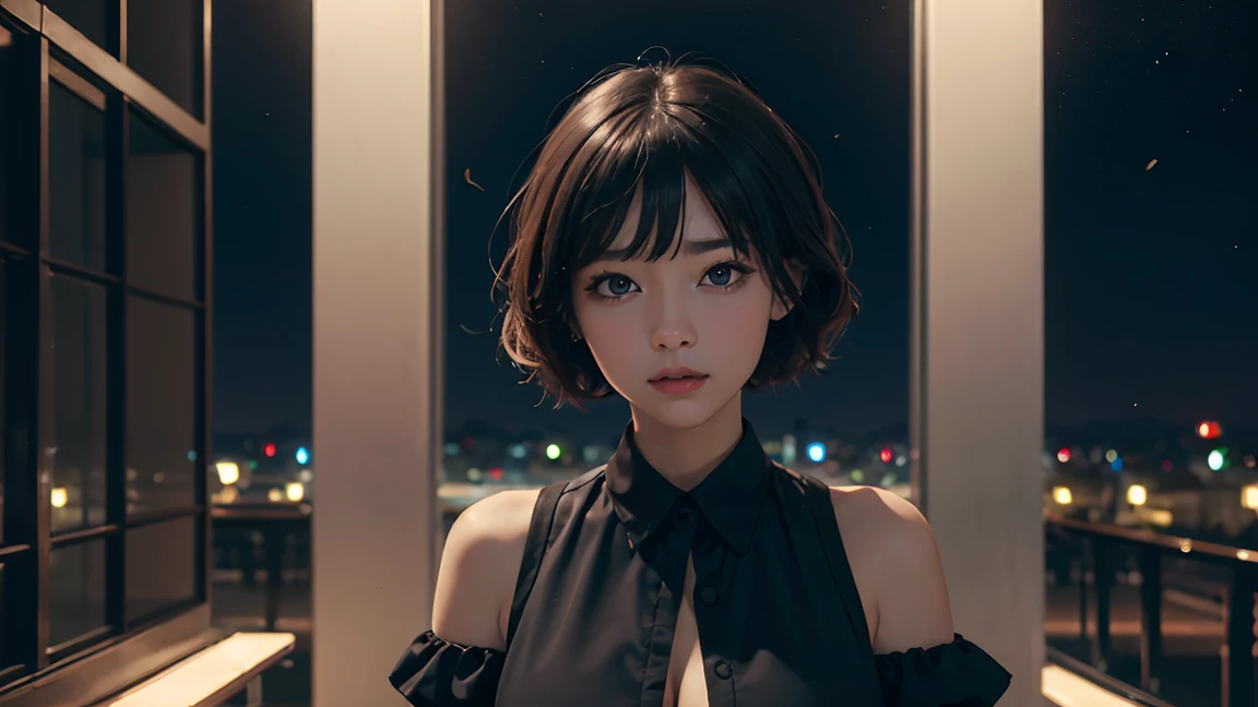 ((best quality、8K、16K、masterpiece:1.3))、Night city and a woman