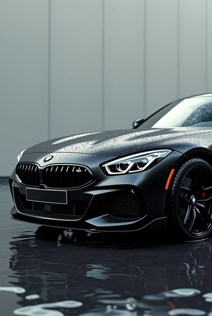 A black colour BMW, drops of water