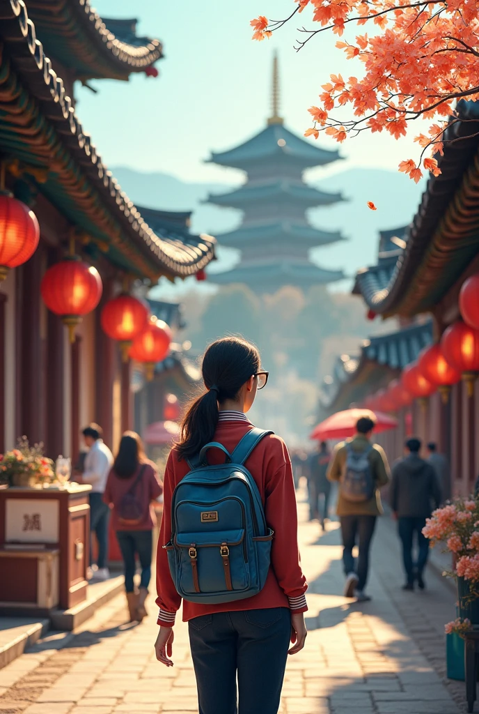 Tourist who is enjoying south korean culture, exploring south korea 