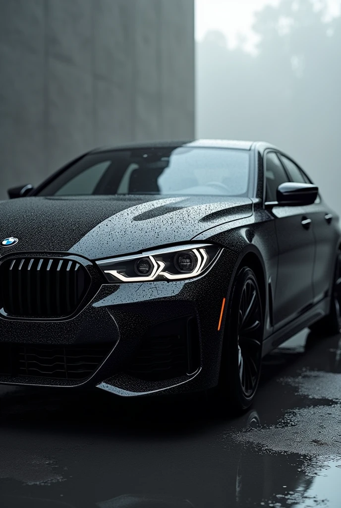 A black colour BMW, drops of water