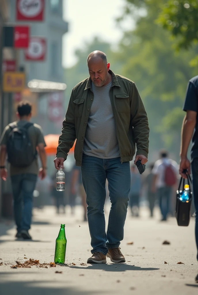 A man throws a bottle on the floor without worrying that it is contaminated 