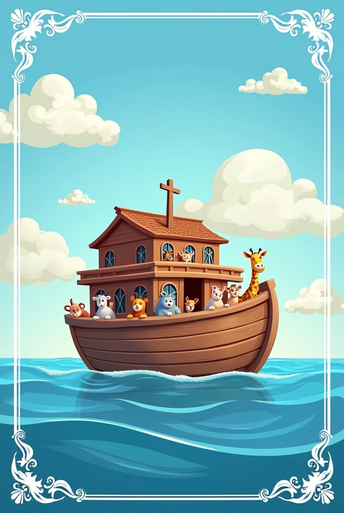 Noah's Ark Invitation Cover Blue and White Color
