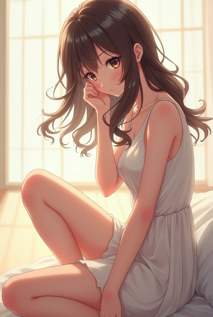 An anime style woman sitting