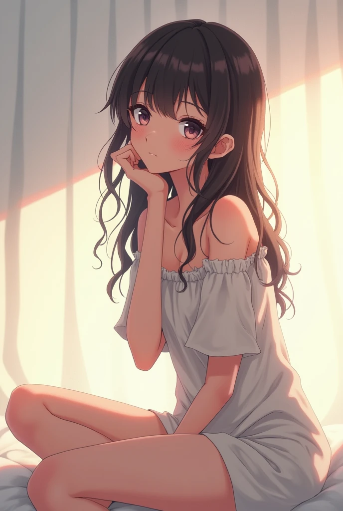 An anime style woman sitting