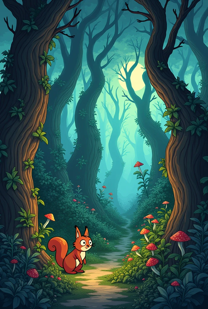 a cartoon forest that is not so happy